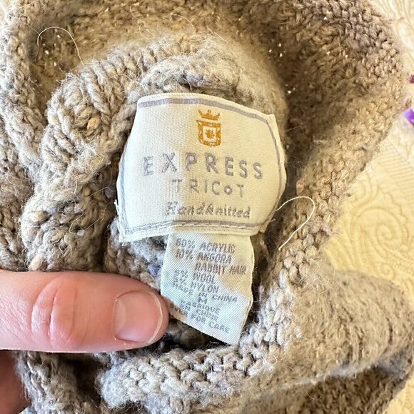 VINTAGE Express Tricot Hand Knitted Nubby Beige Mock Neck Sweater Women M - Picture 2 of 8